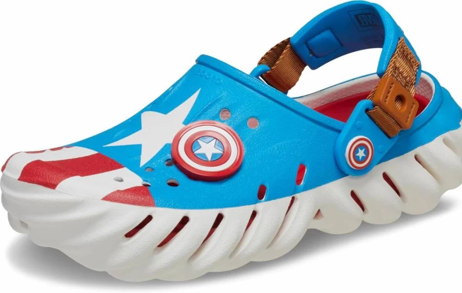 Crocs Kids Marvel Captain America Lightweight Clogs | Unisex Children's Slip-On Water Shoes