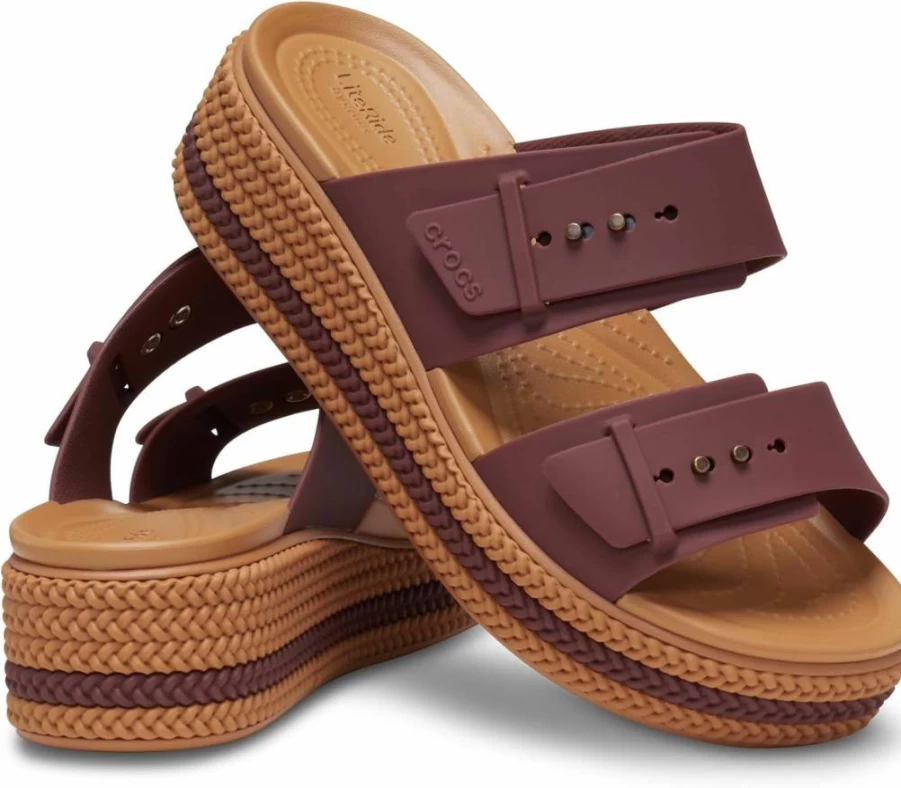 Crocs Women's Brooklyn Low Wedge Sandal with Buckle - Comfortable Slip-On Casual Shoes