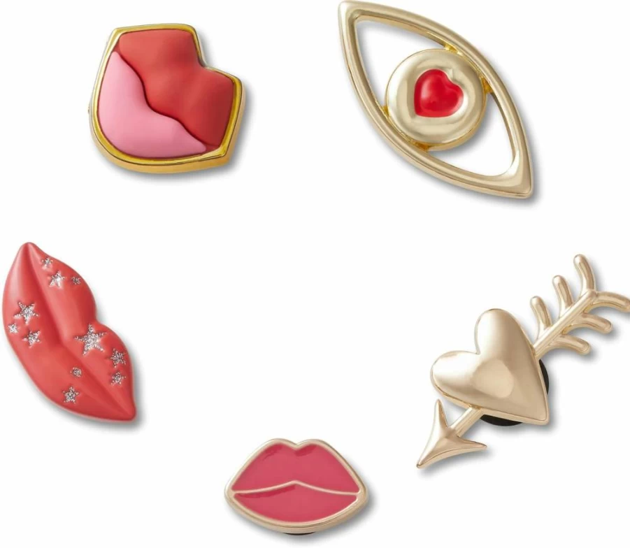 Crocs Unisex Jibbitz Charms 5-Pack - Valentine's Day Lips Shoe Accessories for Men & Women