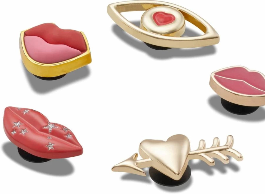 Crocs Unisex Jibbitz Charms 5-Pack - Valentine's Day Lips Shoe Accessories for Men & Women
